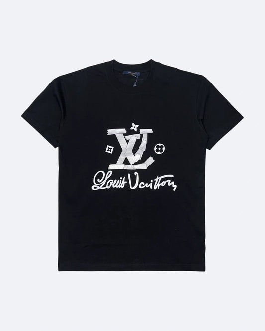 LVTN - Silver Tape Monogram T-Shirt - Black