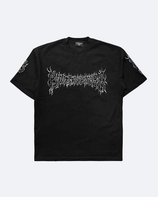 Balenciaga - Gothic Sanskrit Flame Logo T-Shirt - Black