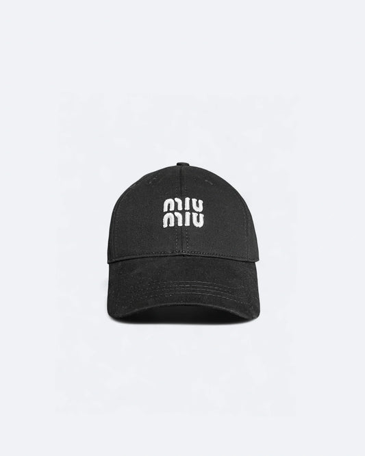 Miu Miu - White Logo Embroidery Cap - Black