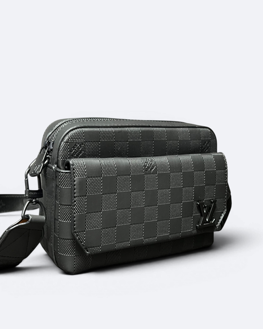 LVTN - Damier Embossed Mini Messenger Bag - Black