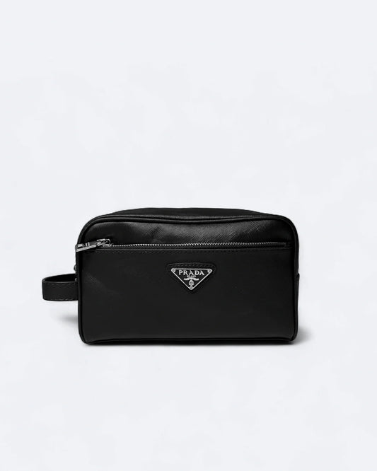 Prada - Logo Plate Hand Pouch Bag - Black