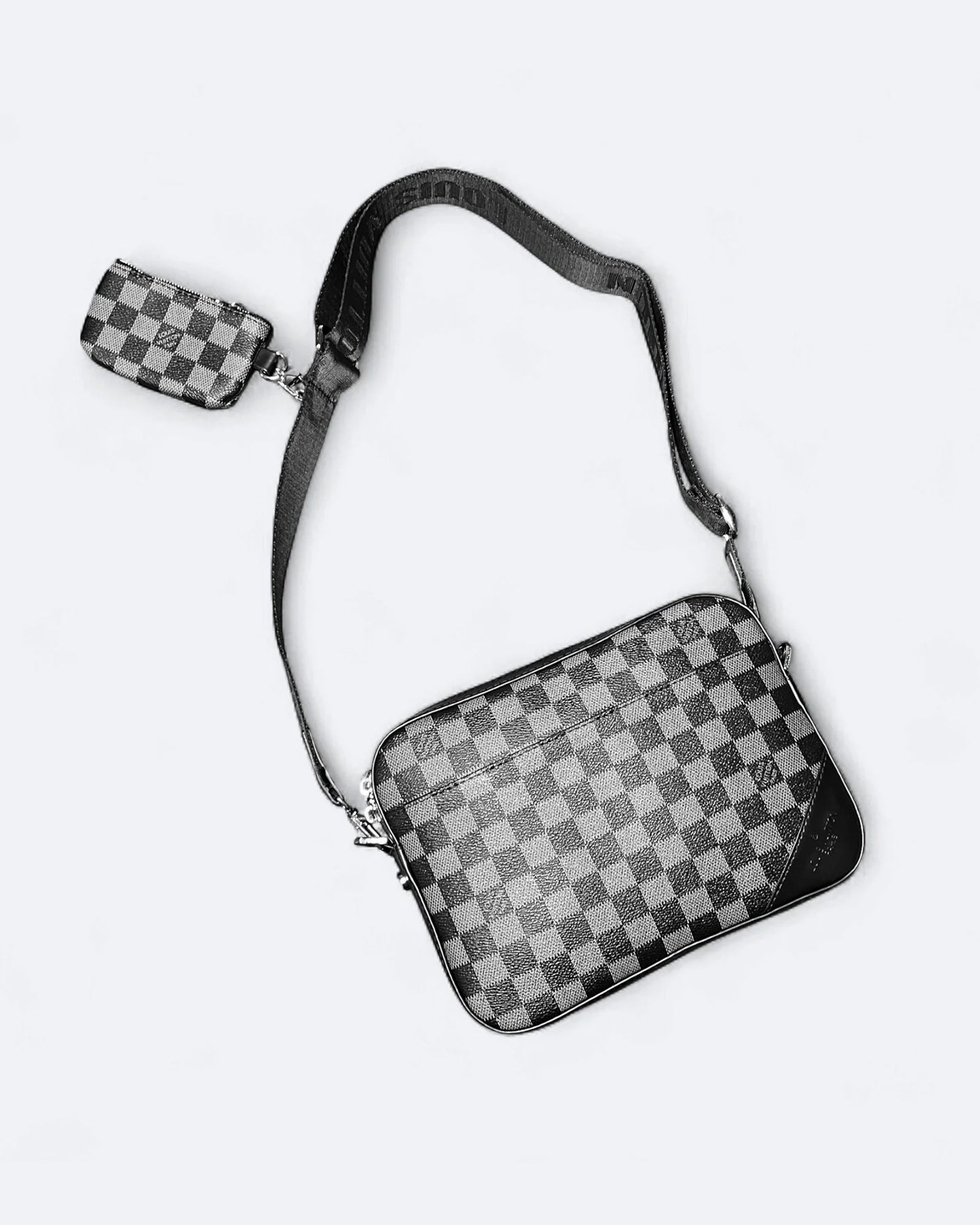 LVTN - Damier Pattern Duo Messenger Bag - Black