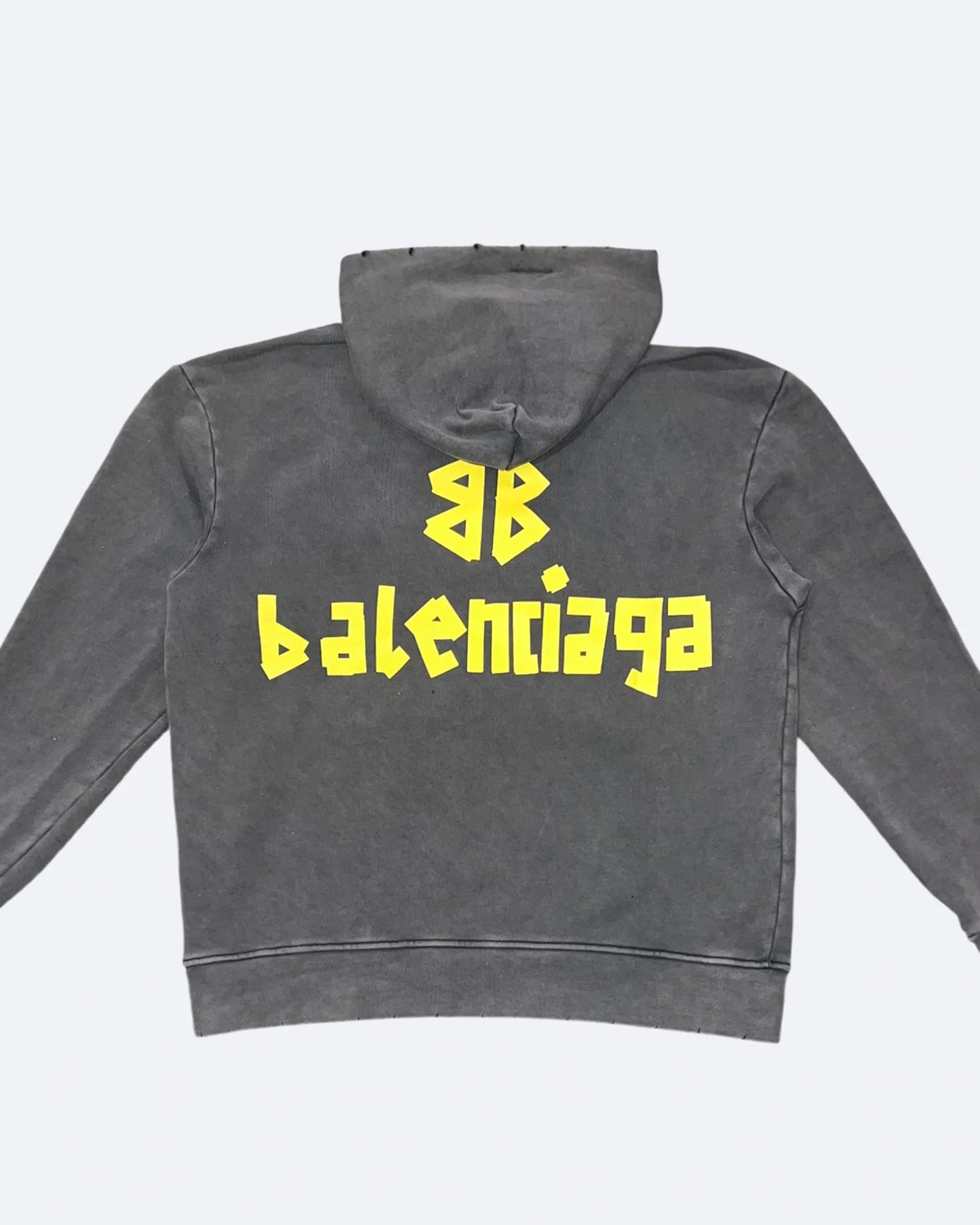 Balenciaga - Yellow Tape Distressed Hoodie - Washed Gray
