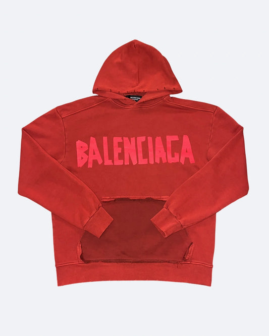 Balenciaga - Red Tape Distressed Hoodie - Washed Red