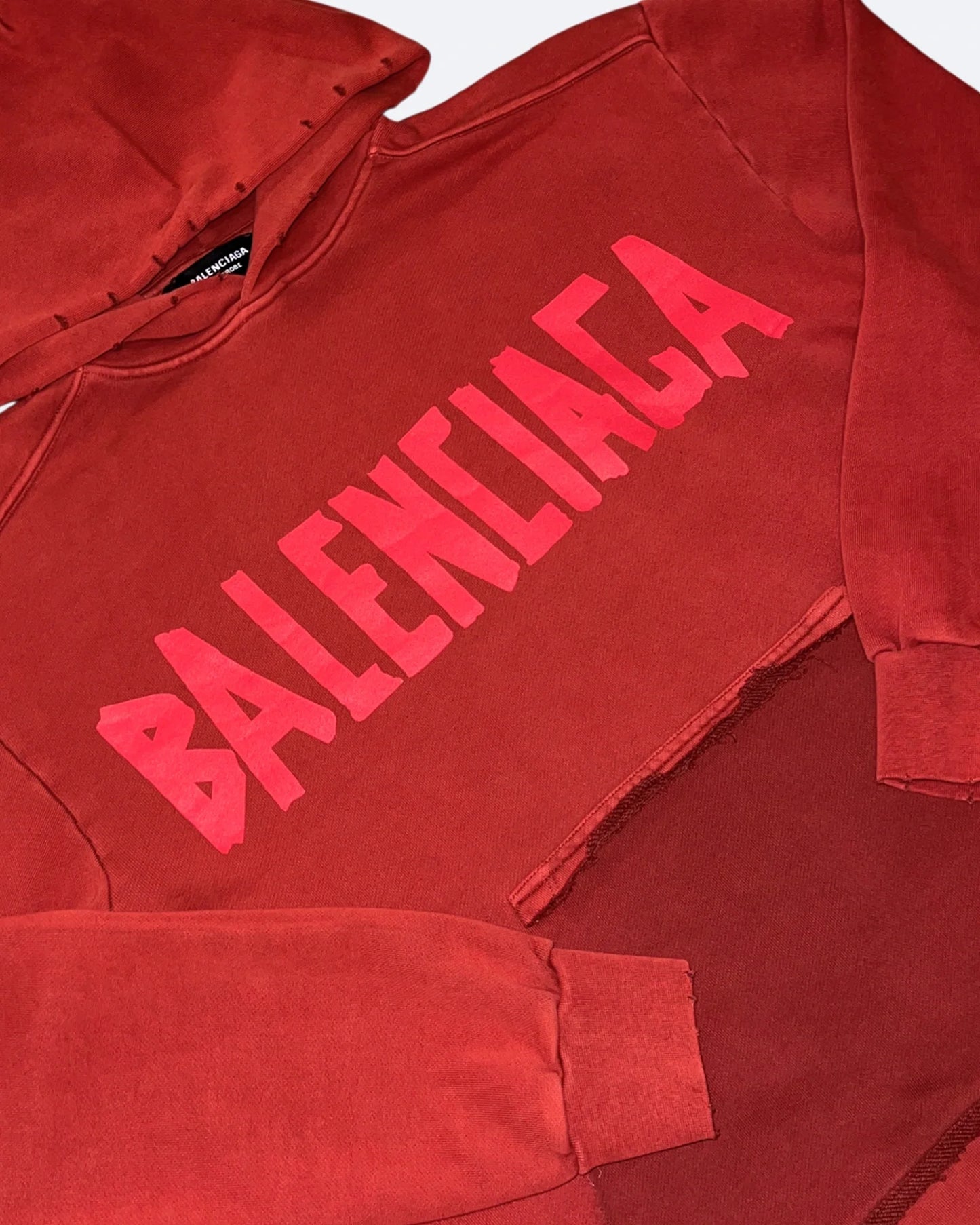Balenciaga - Red Tape Distressed Hoodie - Washed Red