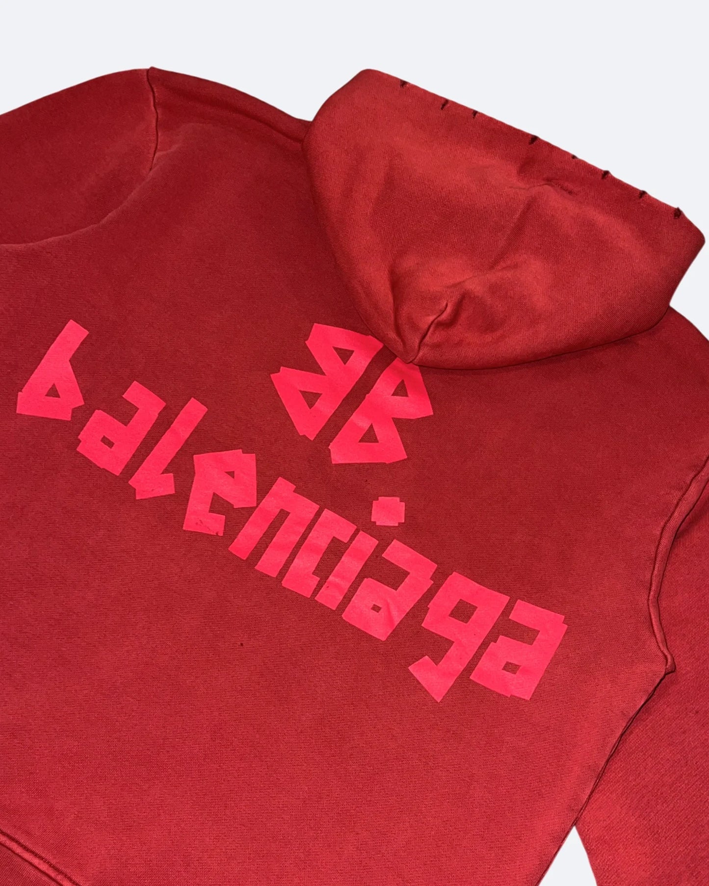 Balenciaga - Red Tape Distressed Hoodie - Washed Red