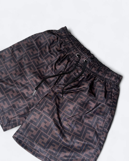 Fendi - FF Monogram Pattern Swim Shorts - Dark Brown