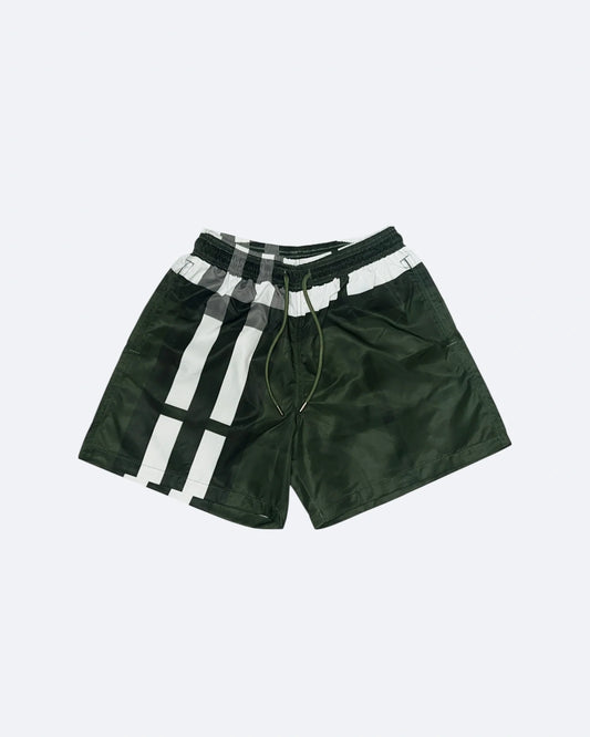 Burberry - Check Pattern Swim Shorts - Dark Green