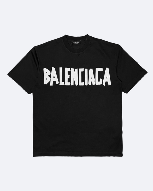 Balenciaga - White Tape Distressed T-Shirt - Black