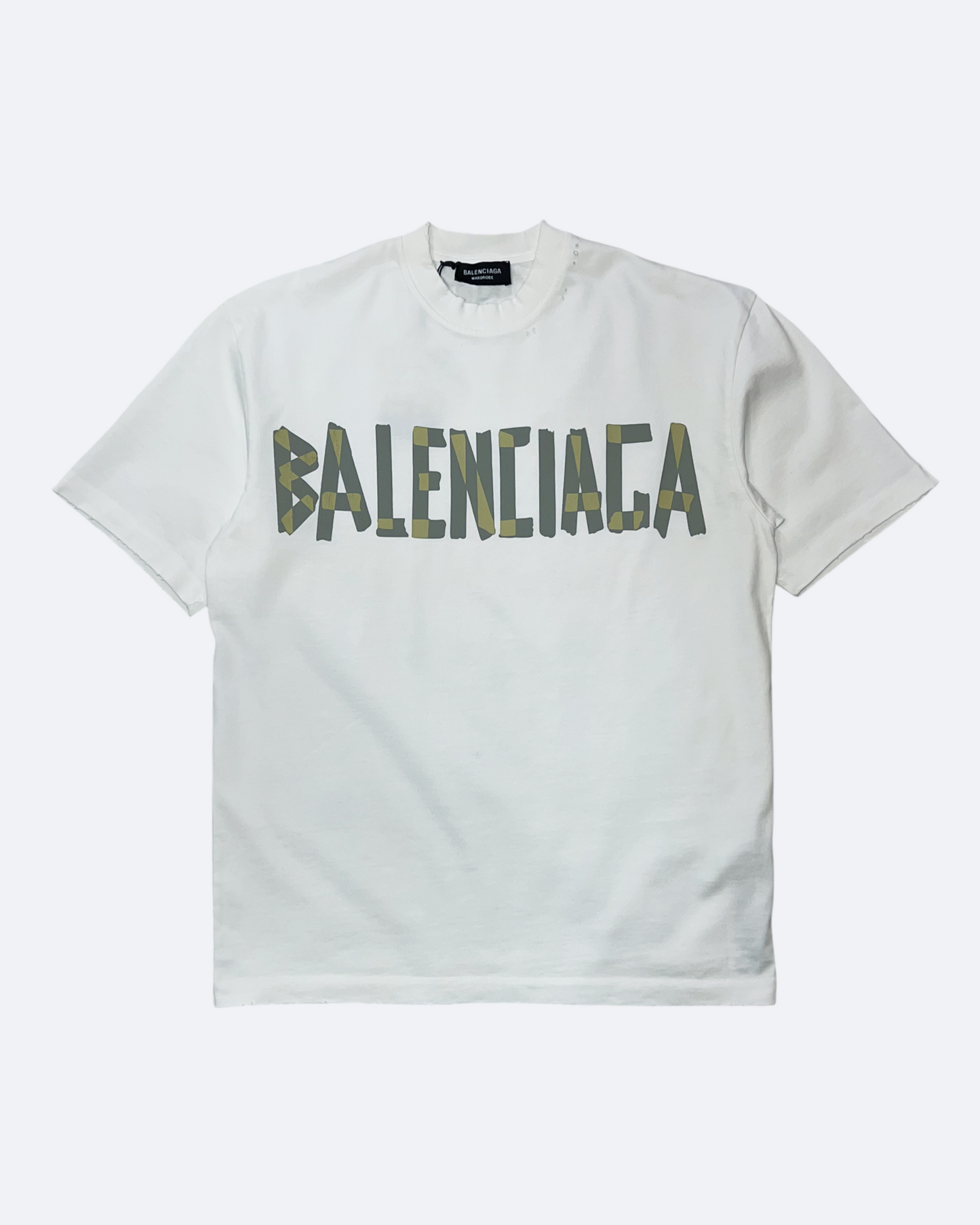 Balenciaga - Yellow Tape Distressed T-Shirt - White