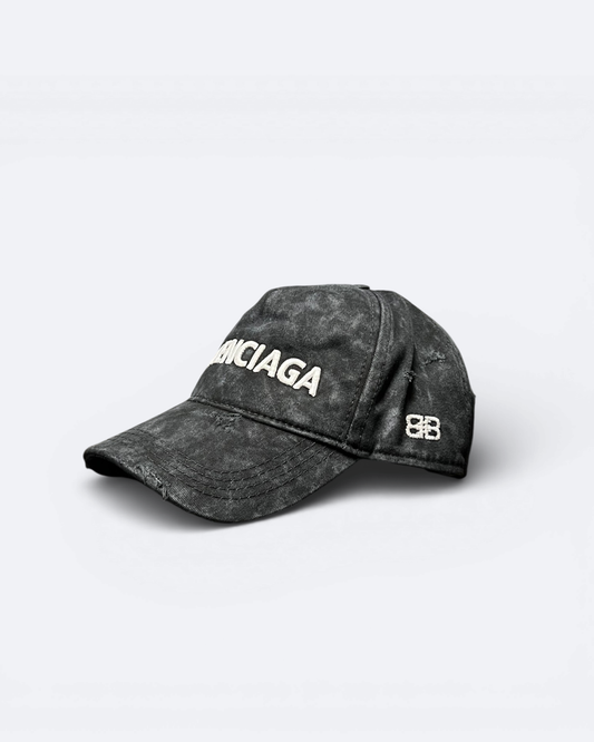 Balenciaga - Distressed Logotype Cap - Black/White
