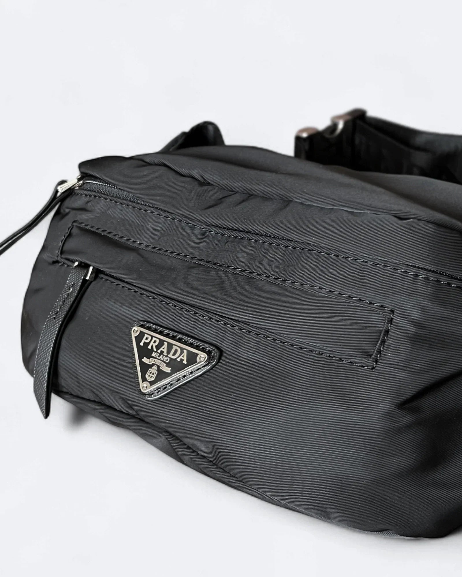 Prada - Metal Logo Crossbody Bag - Black