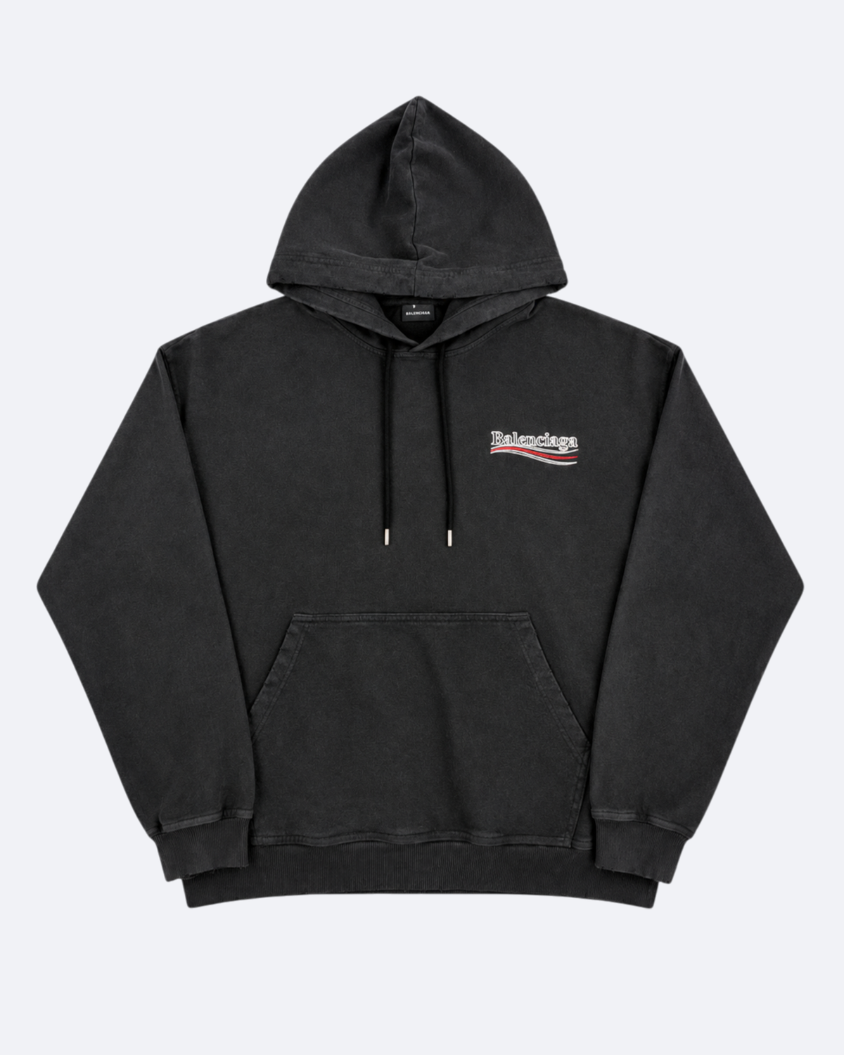 Balenciaga - Wave Logo Embroidery Distressed Hoodie - Dark Gray